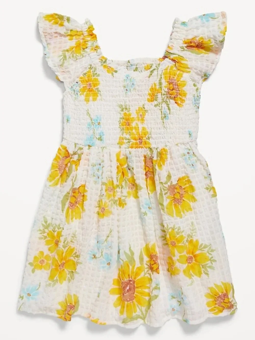 Old Navy Sunflower Printed Flutter-Sleeve Smocked Dress & Matching Cardigan 3T